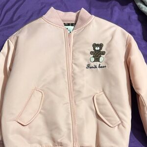 Fendi Light Pink Bomber Jacket with Bear Patch